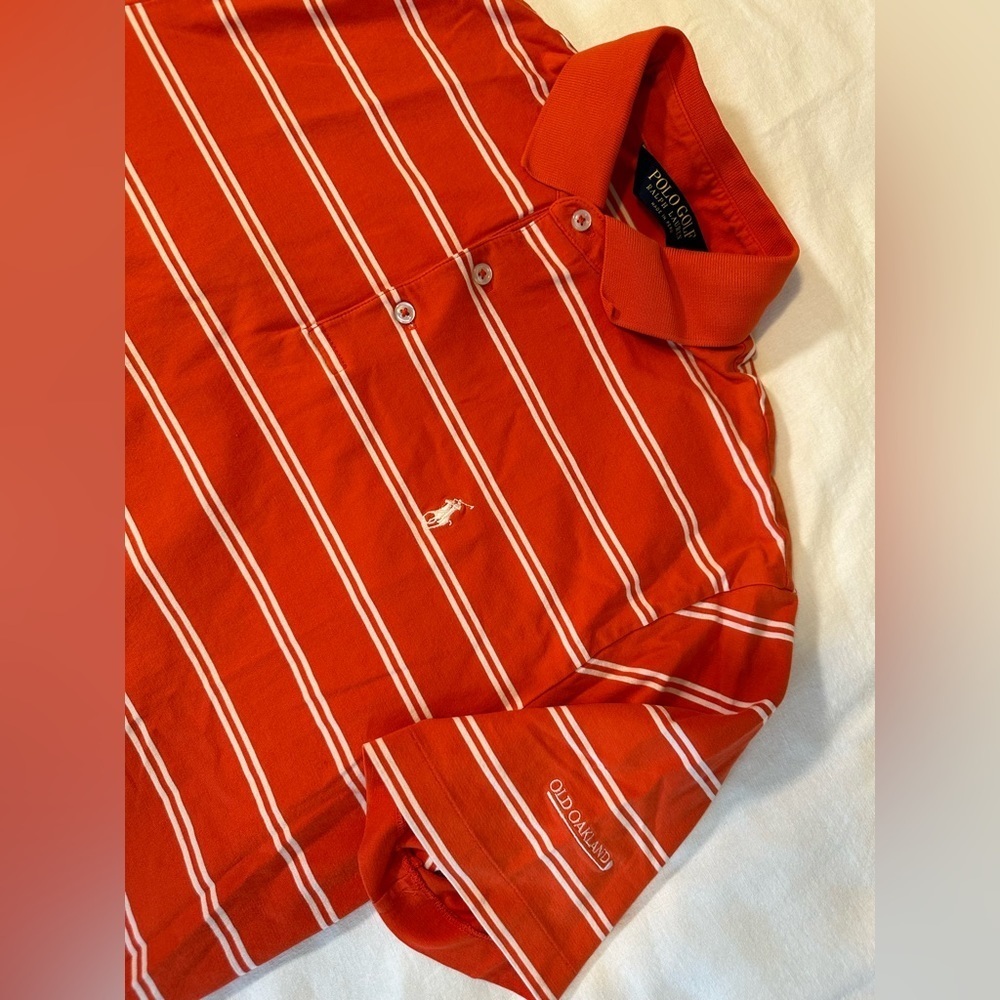 Ralph Lauren Polo Golf Orange Striped Shirt 100% Cotton Men’s‎ Size Medium